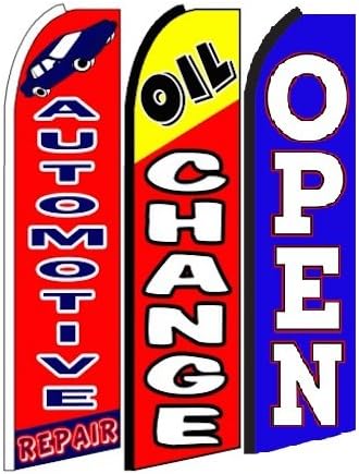 automotive repair,oil change Open King Swooper Feather Flag Sign- Pack of 3 (Hardware Not Included)