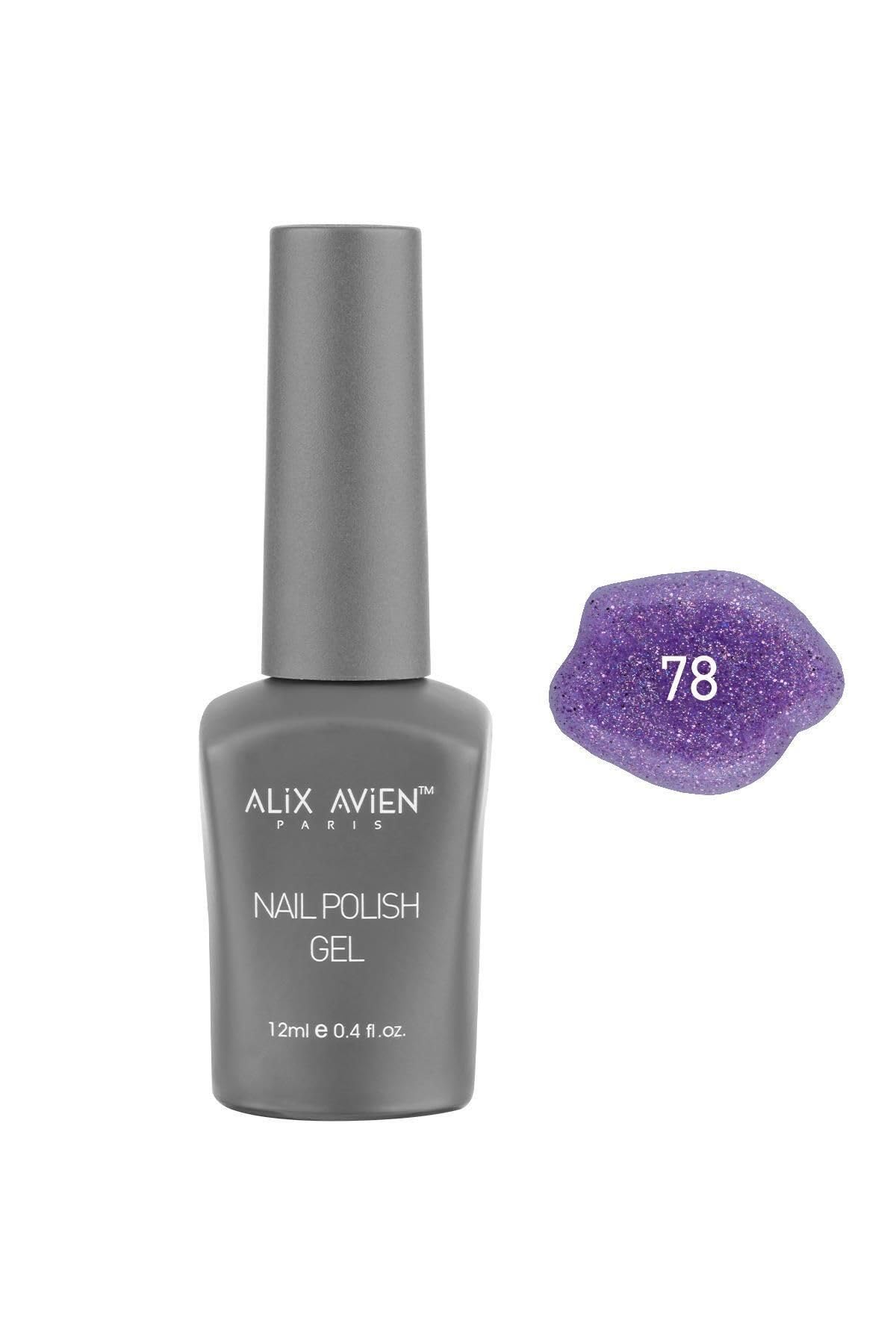 ALIX AVIEN Işıltılı Mor Kalıcı Oje 78-Yoğun Renk Veren Jel Oje 12 ml-Nail UV Gel Polish 78
