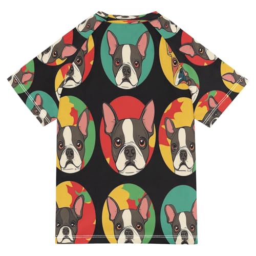 Kids Swimsuit Bulldog Dog Black Colorful Sunscreen T-Shirts Swimwear Sets UPF 50+2