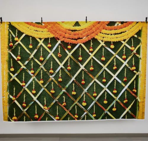 Image of India Diwali Backdrop Puja Hindu Mehndi Festival Background Ganpati Pooja Backdrop India for Bridal Shower Wedding Party Marigold Garlands Photo Props 7X5FT
