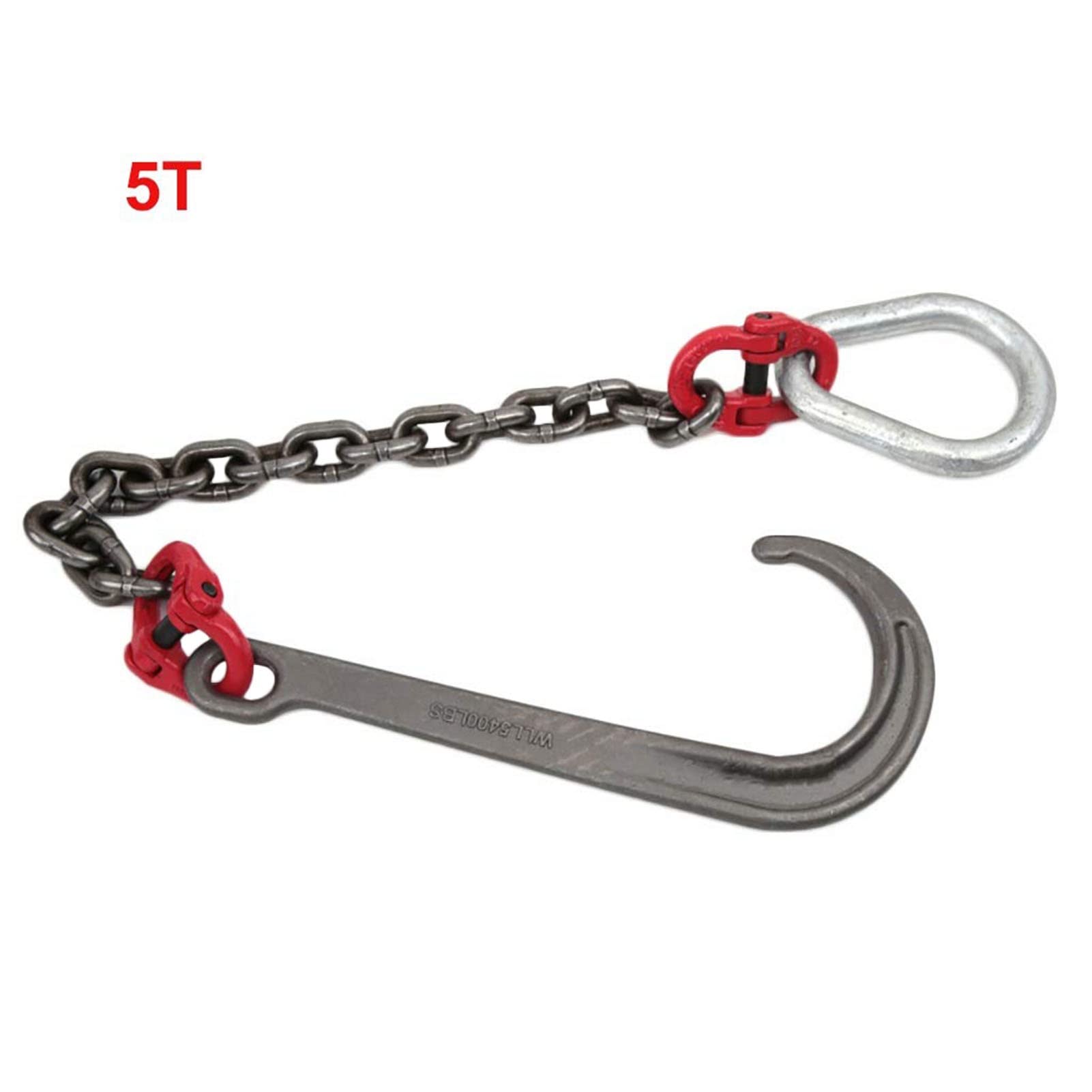 Ostacolo Auto Gancio A Catena Sospeso Tipo J, Gancio A J con Gambo Lungo da 5T, Gancio di Sicurezza Zincato per Catena di Traino | Single chain+single hook