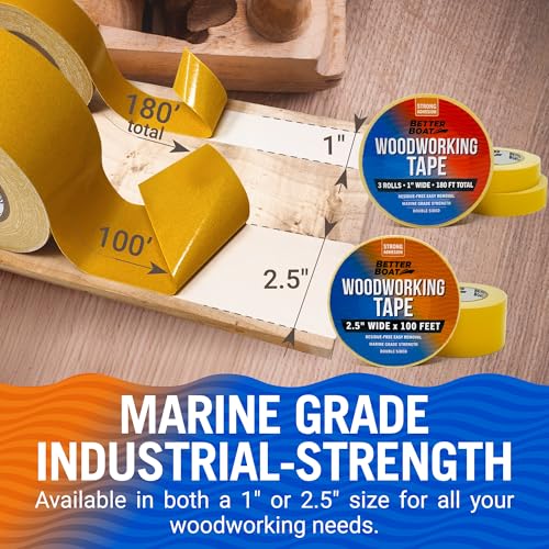 Image of Better Boat Double Sided Tape for Woodworking and Tools, Heavy-Duty CNC | Acrylic Router Templates, Marine Grade Removable, 2.5 inch x 100ft (Pack of 2)
