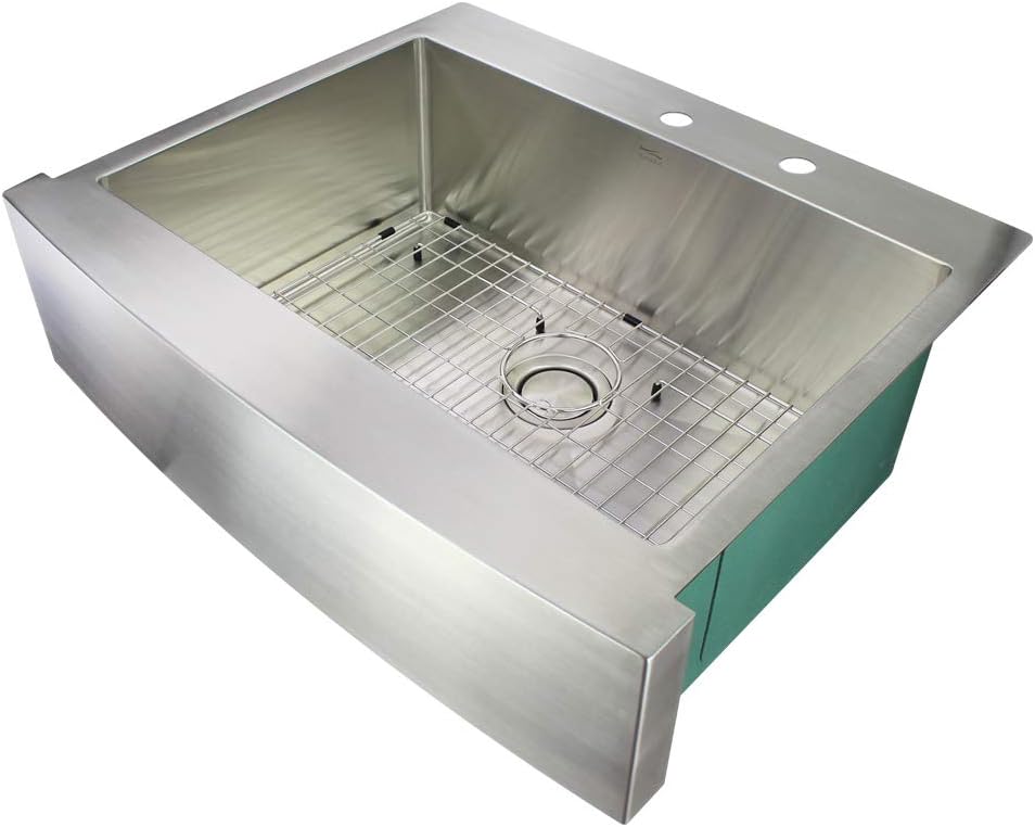 Transolid DTSSF302510-FR2 Diamond 2-Hole Dual Mount Single Bowl 16-Gauge Stainless Steel Kitchen Sink, 30-in x 25-in x 10-in, Brushed Finish