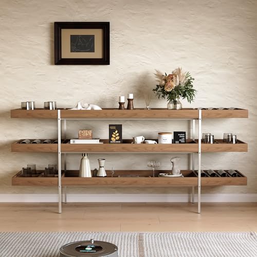 gaoyangjiaju Modern 3-Tier Wood Storage Shelf with Stainless Steel Frame and Adjustable Dividers...