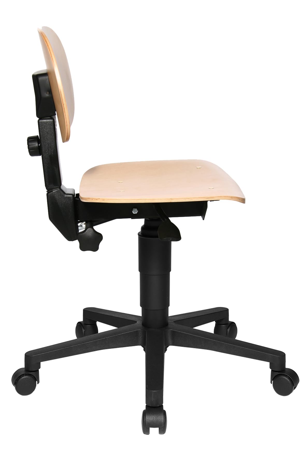 Topstar 72210HO1 TEC 11, Bürostuhl, Arbeitshocker, Rollhocker, Werkstatthocker, Holz (Buche), 44D x 38W x 55H cm | Made in Germany | Ergonomisch | Stehhilfe, Stehhocker | höhenverstellbar | Geprüfte Sicherheit nach GS-Intertek