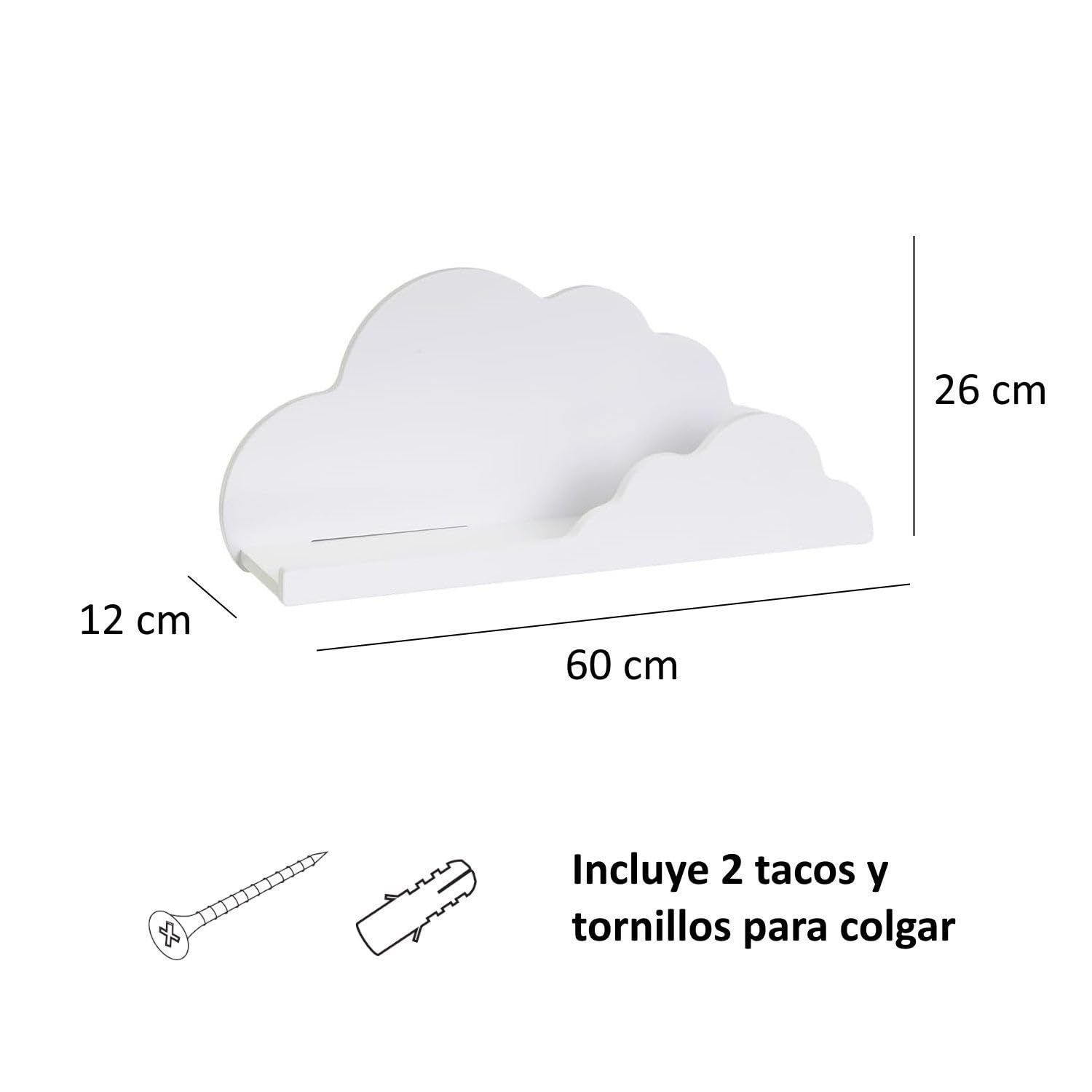 LOLAhome Estantería Flotante Infantil Blanca con Forma de Nube para Pared | Estante Infantil diseño Nube Blanco de 60 cm