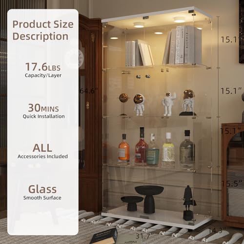 Image of Beauty4U Glass Display Cabinet with 13-Color LED, 4-Tier Curio Cabinet