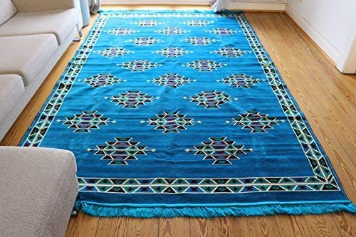 Tapis en papier damassé bleu d'exception 200 x 300 cm Celim