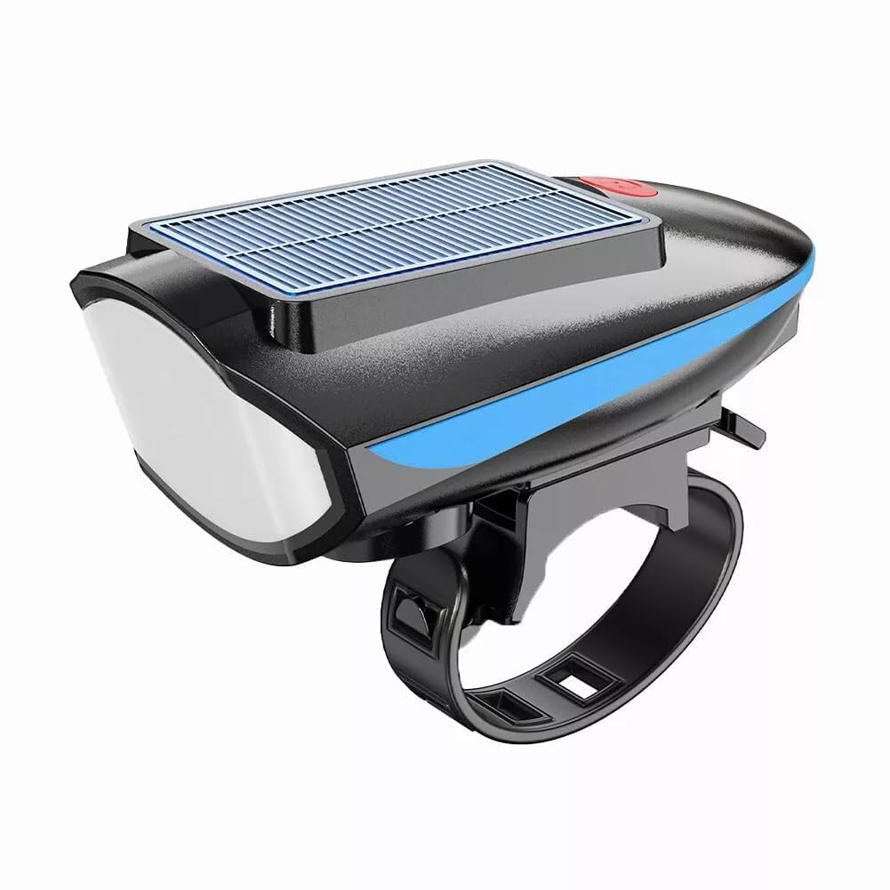 Solar & USB Rechargeable Bicycle Headlight with 140dB Horn | 250 Lumens Super Bright LED Bike Front Light | 3 Lighting Modes | Waterproof Cycle Headlamp with Easy Mount Bracket