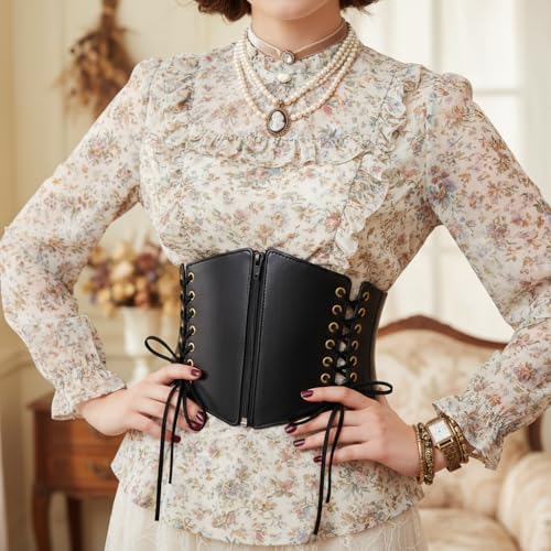 Leather Wide Corset Waist Belt,Buckle Goth Punk Skinny for Ladies Dresses4