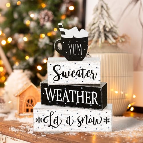 Marsui-4-Pcs-Winter-Wooden-Tabletop-Decor-Rustic-Wooden-Hot-Cocoa-Block-Sign-Gift-Farmhouse-Winter-Tiered-Tray-Decor-Let-It-Snow-Table-Centerpiece-Winter-Decor-for-Home-Office-Desk-Shelf Marsui 4 Pcs Winter Wooden Tabletop Decor Rustic Wooden Hot Cocoa Block Sign Gift Farmhouse Winter Tiered Tray Decor Let It Snow Table Centerpiece Winter Decor for Home Office Desk Shelf