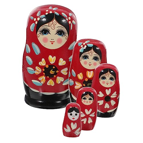 Garneck Set De Poupées Russes Matriochka Bois Peintes Main Jouets Garçon Fille Décoration Maison Rouge Jeu Educatif Bambins