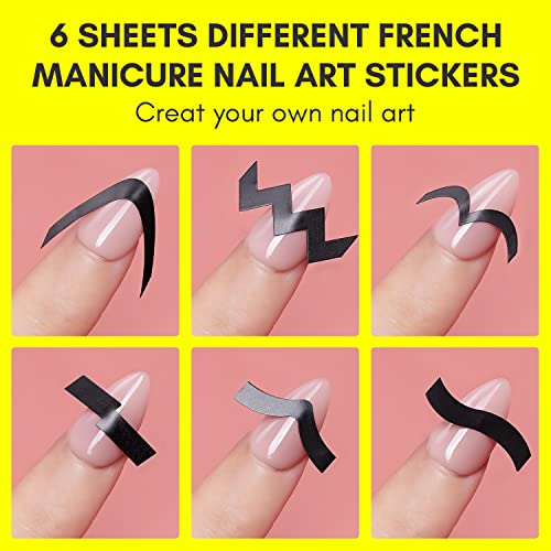 Makartt 12 PCS French Nails Stempel Kit - 2 Pcs Gelee Nagelstempel 4 Pcs austauschbarer Stempelkopf aus Silikon und 6 Blatt French Nails Schablone Maniküre Kanten-Hilfs-Nagelführungsaufkleber