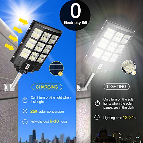 Solar Lights Outdoor 800W Led Solar Street Light Dusk To Dawn Ip66 Waterproof Security Flood Lights Wide Angle Lamp With Remote Control & Bracket Commercial Street & Area Lighting For Backyard Garden #TOP2