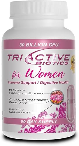 Miniatura 8 de Essential Source Triactive Biotics - Probióticos para mujeres con 18 cepas, prebiótico orgánico VitaFiber y arándano para apoyo digestivo, defensa