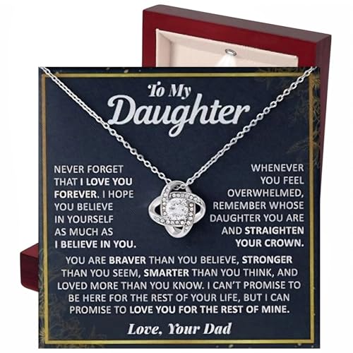 Daughter Gifts from Dad,To My Daughter Necklace From Dad,Birthday Gifts from Father, White Gold Necklace Cubic Zirconia stone With Luxury wooden box2