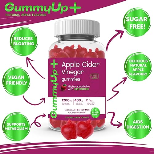 Sugar-Free Apple Cider Vinegar Gummies with The Mother – 1200mg ACV, Folic Acid & B12 for Energy & Wellness – 60 Natural Apple Flavoured Gummies – Delicious, Healthy, & Easy to Take! - Image 6