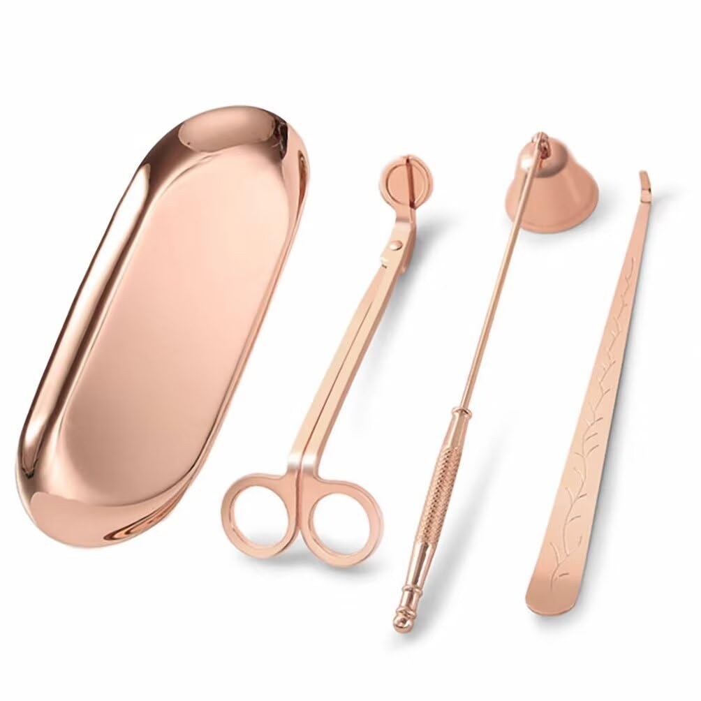 Kerio 4 in 1 Candle Accessory Set, Candle Wick Trimmer Candle Wick Dipper Candle Wick Snuffer Storage Tray Plate, Candle Care Tools for Candle Aromatherapy Lovers