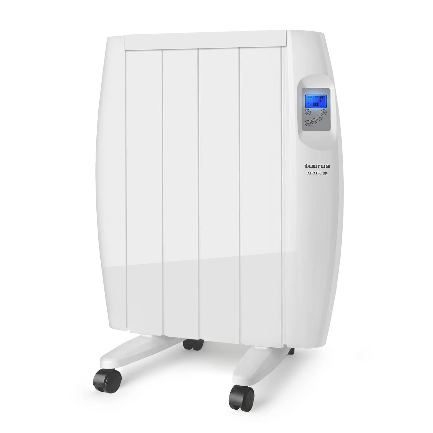 Taurus - Emisor Térmico Digital 600W | Tecnología seca | Sin fluidos | Programación diaria y semanal | 2 modos | Termostato ajustable | Incluye patas y soporte pared | Blanco.