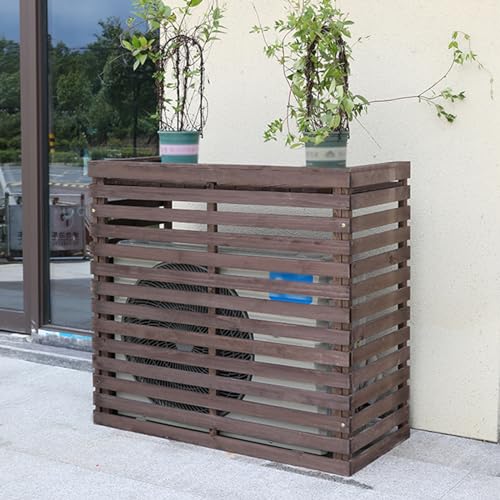 DJJYCTNM 屋外プライバシースクリーンフェンス、エアコンカバー 無垢材のスペースディバイダー ゴミ箱の囲い 隠しエアコンラック フラワースタンド エアコンとヒートポンプ用の保護グリル (Color : Brown, Size : 106*45*96c