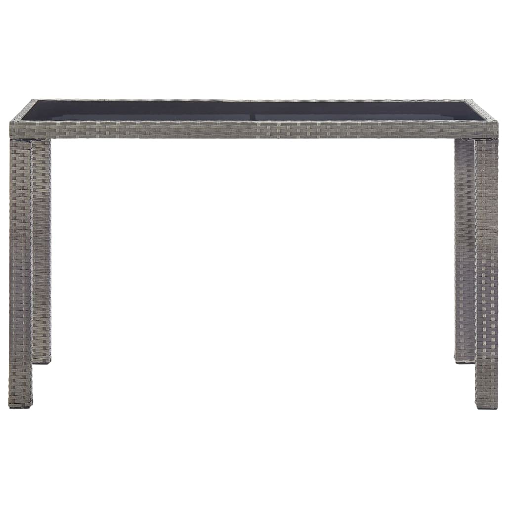 Stół ogrodowy z polirattanu, antracyt, 123 x 60 x 74 cm, ze szklanym blatem, stabilna rama stalowa, wodoodporny rattan PE, łatwy w pielęgnacji, idealny do ogrodu, na taras, werandę, stół do