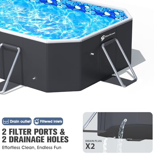 Image of StarOcean Foldable Pool with Canopy,Non Inflatable Pool,Large Foldable Swimming Pool for Adult Portable Pool,Large Collapsible Kid Pool with Shade,Folding Kid Pool for Backyard,90x50x20 in-Dark Blue