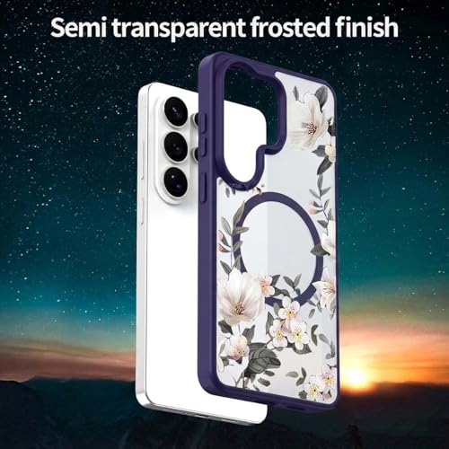 Image of VONZEE Compatible with Samsung Galaxy S26 Ultra 5G Case Luxury Retro Flowers Floral Clear for Magnetic Wireless Charging Case Shockproof PC+TPU Cute Glossy Shiny Cover for Girls Women, Deep Purple