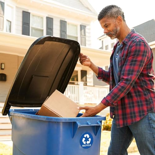 Image of ASSURED SIGNS Recycle Stickers for Trash Bins - 4 Pack 5 Inch Round Labels