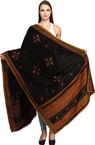 Image of Exotic India Women's Kutch Wool Shawl (SHV95--beige)