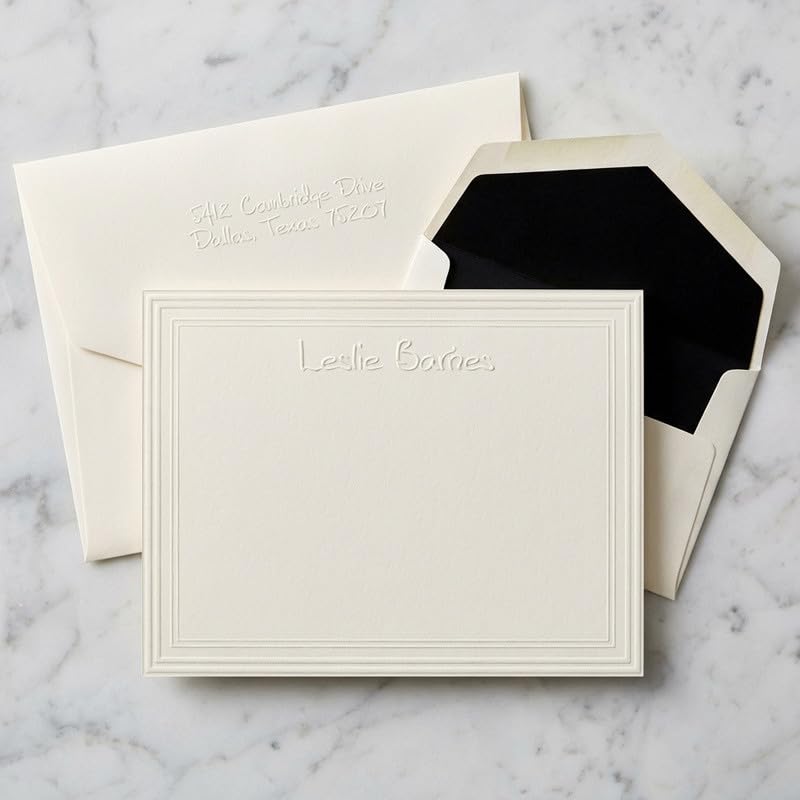 Polished Name And Bordered Frame Flat Cards - Embossed Stationery