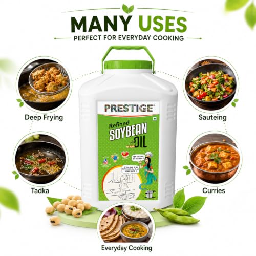 Image of Prestige Rasoi Prestige Refined Soyabean Oil Cooking Oil | Perfect for Deep Frying Baking Roasting | 15 Liter Round Jar