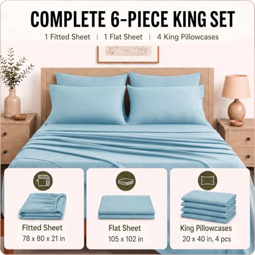 Image of CozyLux 6-Piece King Size Sheet Set, Fits 18-21 Inch Mattresses, Oeko-TEX