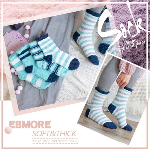 Image of EBMORE Fuzzy Socks for Women, Thick Cozy Warm Fluffy for Winter | Ultra Soft Plush Fleece Lining, Stretch Cuff, Comfy Heel & Toe, for Home & Sleep, Gifts Cabin Slipper Socks, 5 Pairs