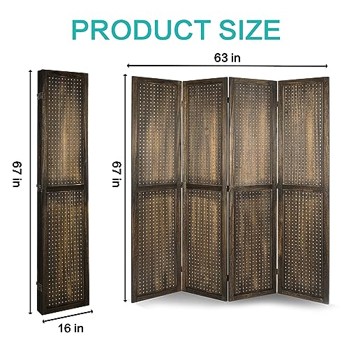 Babion 4 Panel Pegboard Display, Peg Board Room Divider Freestanding Folding Privacy Screens Pegboard Display Stand for Craft Shows (Brown)
