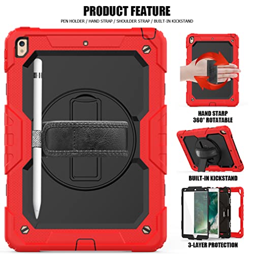 Case for iPad pro 10.5 2017/iPad air 3 10.5 2019 with 360 degree rotatable Folding stand,Trendy Shockproof case with Wrist Strap and Shoulder Strap - Image 2