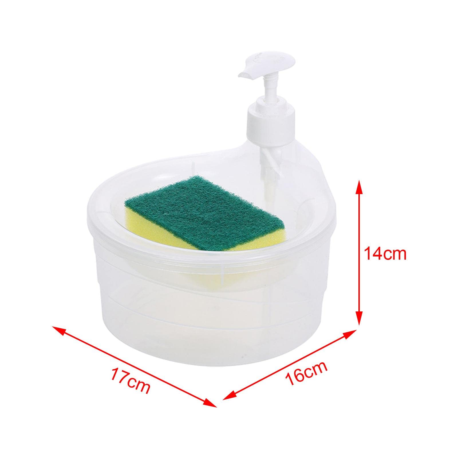 Soap Dispenser and Scrubber Holder Set, 2 in 1 Sink Dish Washing Soap Dispenser Compact 1000ml Dish and Plate Washing Soap Pump Dispenser, Clear