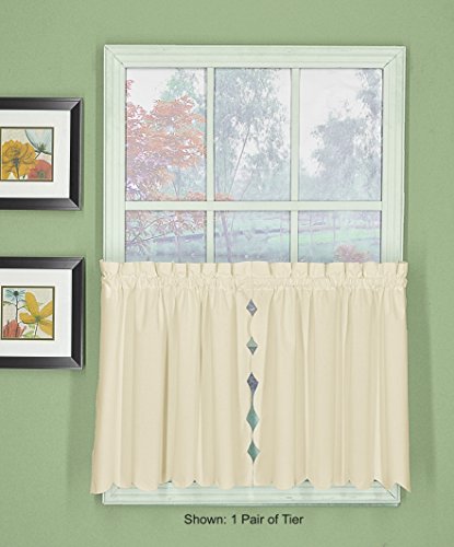 Today's Curtain Ca2003K Orleans 30" Tier Pair With Tiebacks Tambour Scallop Edge Curtain, Ecru, 60" W X 30" L/Tb #TOP1