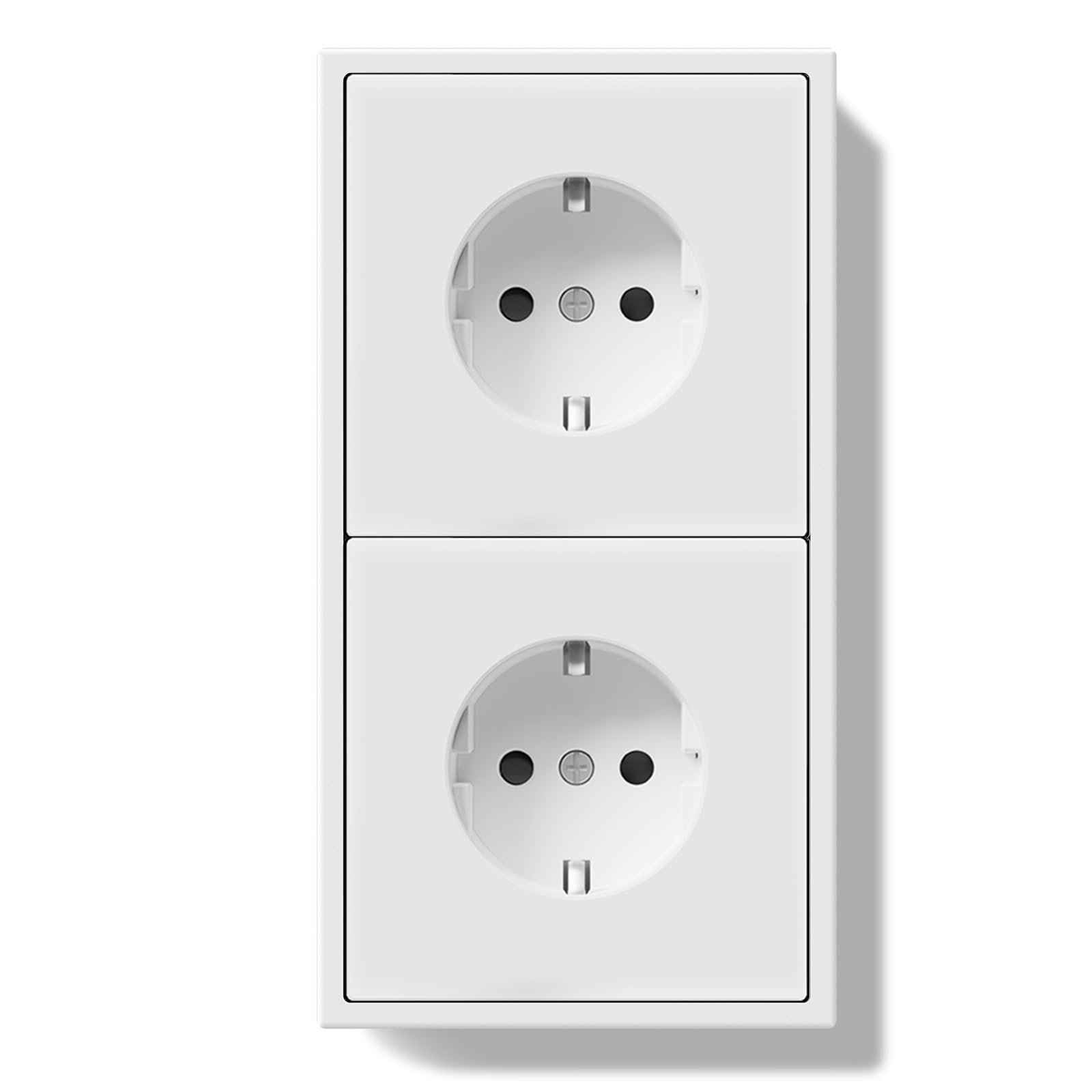 BSEED 2 Fach Schuko Steckdose, 250V 16A Doppelsteckdose Unterputz mit PC Rahmen, Wandsteckdose mit Krallen, Kein Entfernen der Schraube erforderlich, Weiß