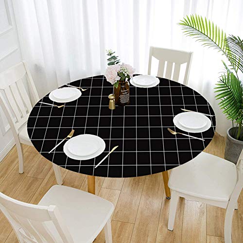 Cozomiz Mantel de Elástica Ajustada Protector de Mesa con Bordes Impermeable Cubierta de Mesa Resistente a Agua 60cm Corte Entallado Redondo Rejilla Blanco Cover