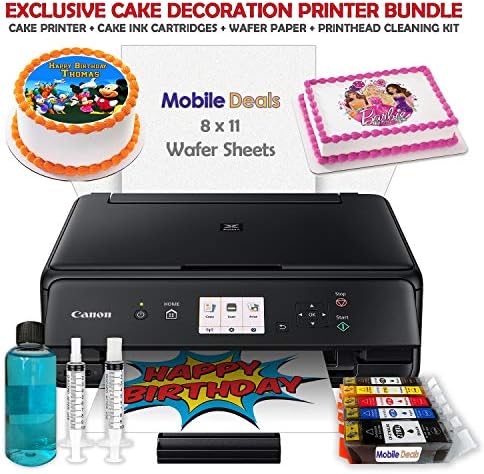 Mobile Deals Tasty Treats and Birthday Cake Topper Image Printer Bundle - Includes Canon Wireless Printer, Cake Ink Cartridges, Wafer Paper and Print-Head Cleaning Kit