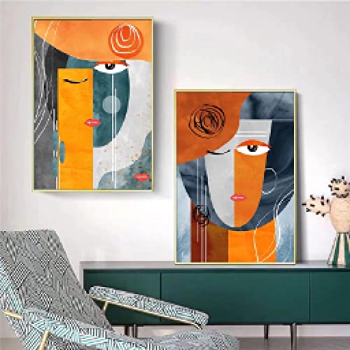 Toile visages géométriques moderne tableau abstrait contemporain salon 60x80cm