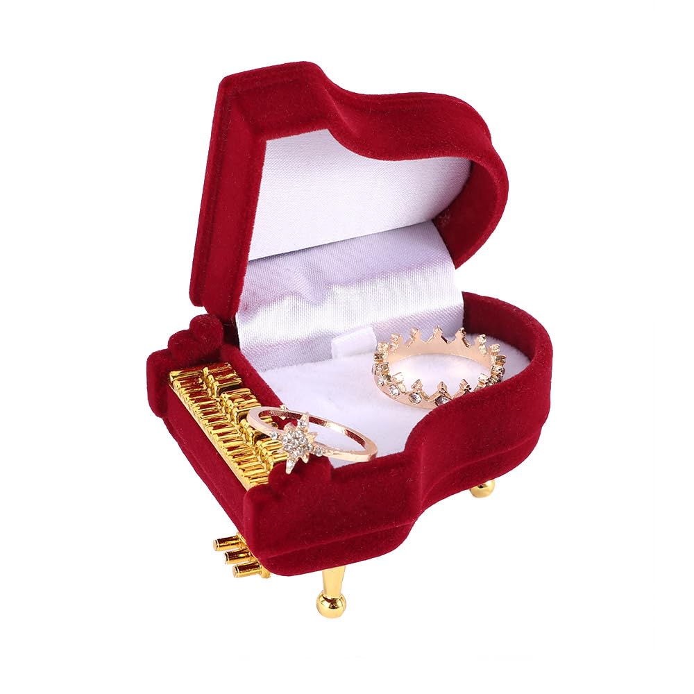 Leadigol Portagioie A Forma Di Pianoforte – Scatolina In Velluto Rosso Vino Per Anelli E Piccoli Gioielli – Regalo Elegante