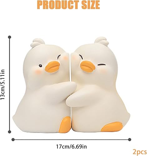 Miniatura 4 de Sujetalibros, sujetalibros patos decorativos extremos de libros 2 piezas lindo de dibujos animados pato abrazo único libro extremos de libro de