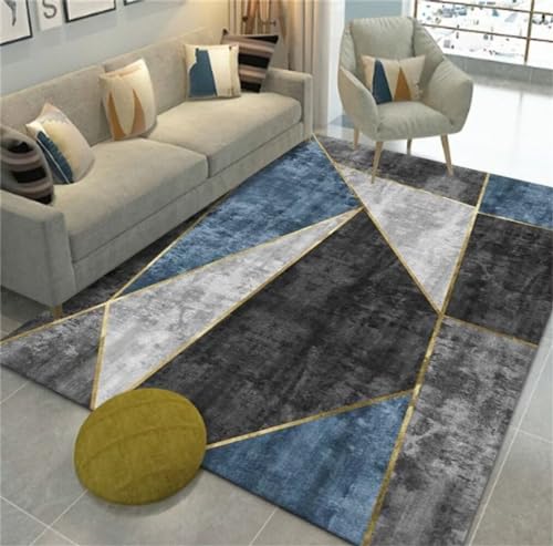 Tapis de salon moderne bleu géométrique aux finitions soignées - 2