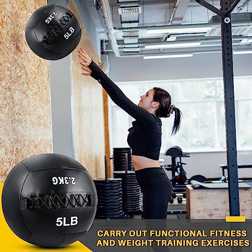 Lunmon 3 Pcs Soft Wall Ball Medicine Ball Set Fitness Slam Ball with Non Slip Grip for Slamming Exercise Workout Med Ball Weight Ball for Strength Conditioning Core Training, 5, 10 and 15 Lbs