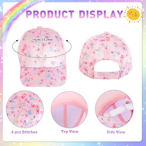 Girls Baseball Cap Kids Sunglasses, Cute Butterflies Trucker Hat Adjustable Sun Hat Cartoon Butterfly UV400 Glasses Spring Summer Accessory for Kids Sports Travel Hiking Pink3