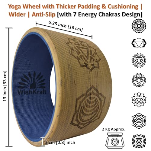 Image of WishKraft Wide Yoga Wheel for Back Pain Relief & Back Stretching 13 x 6.5 inch | Anti-Slip Foam Yoga Roller for Yoga, Pilates, Stretching, Backbend & Posture Correction (ChakraWheel+2Blocks+Bag+Belt)