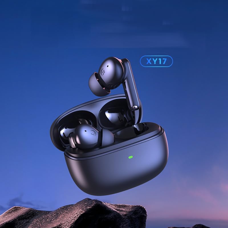 Wireless ANC Earbuds with Qi Charging and Travel Pouch in Sleek Light Black.
