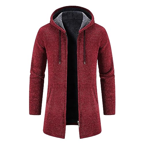 Mens Lightweight Fleece Lined Knitted Cardigan Long Sleeve Hooded for Fall & Winter Casual Wear Full Zip
