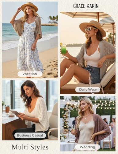 Image of GRACE KARIN Summer Cropped Cardigan for Women 2026 Batwing Sleeve Crochet Bolero Shrug Sweaters Lightweight Beach Boho Kimono